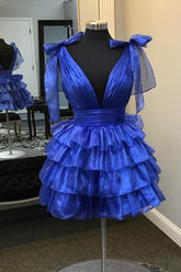 Misshow A Line Royal Blue Short Homecoming Dress/Mini Dress With Ruffles